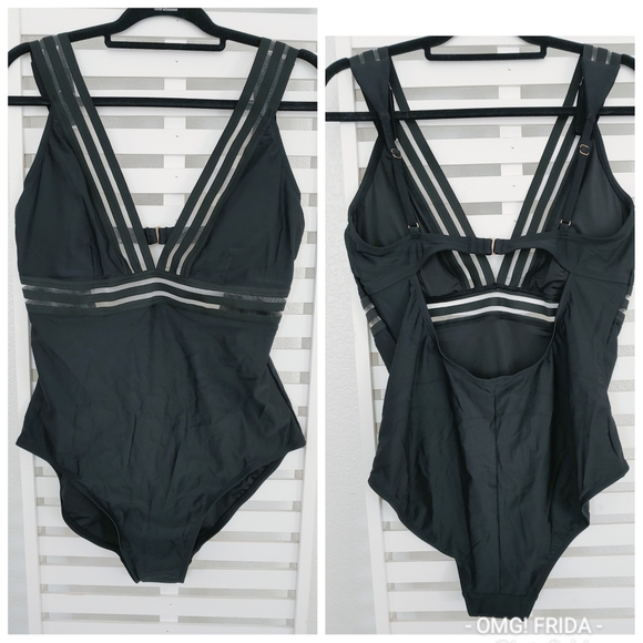 Women's Swimwear Deep V Neck Stripe Detail - Picture 2 of 3